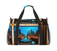 Chicago Reflected - Bolsa de viaje grande reutilizable, bolsa de vacaciones, bolsa deportiva con correa cruzada ajustable, color negro, talla única