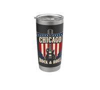 Chicago Rock And Roll Music City Gráfico Vaso térmico de acero inoxidable de doble pared