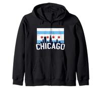 Chicago Skyline Ciudad Bandera Illinois Souvenir Regalo Sudadera con Capucha