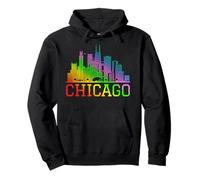 Chicago Skyline Illinois Rainbow Mes del Orgullo Gay LGBTQ Sudadera con Capucha
