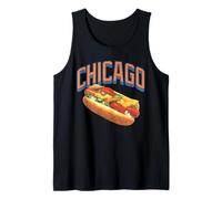 Chicago Style Hot Dogs Midwest Foodie Orange and Blue Text Camiseta sin Mangas