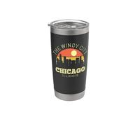 Chicago The Windy City Vintage Sunset Horizonte clásico Vaso térmico de acero inoxidable de doble pared