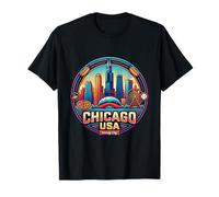 Chicago USA Round Travel Souvenir City Landmark Turista Regalo Camiseta