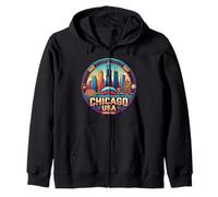 Chicago USA Round Travel Souvenir City Landmark Turista Regalo Sudadera con Capucha
