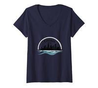 Chicago Vibes Skyline Lake Michigan Urban Pride Camiseta Cuello V, Mujer, Azul Marino, M