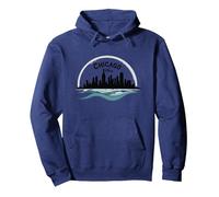 Chicago Vibes Skyline Lake Michigan Urban Pride Sudadera con Capucha, Unisex para Adultos, Azul Marino, M