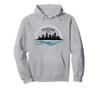 Chicago Vibes Skyline Lake Michigan Urban Pride Sudadera con Capucha, Unisex para Adultos, Gris Jaspeado, M