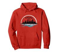 Chicago Vibes Skyline Lake Michigan Urban Pride Sudadera con Capucha, Unisex para Adultos, Rojo, M