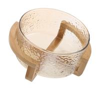 CHICAMPERA Bol de Ensalada de Vidrio con Efecto de Ondas de Agua y Soporte Seguro de Bambú Dorado, Elegante y Funcional para Uso Diario y Fiestas, Tamaño 21x17.5x10cm