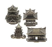 CHICAMPERA Esculturas Miniatura de Latón 4 Piezas de Templos Chinos Antiguos, Decoración para Jardín Zen y Acento Oriental en Estilo Retro