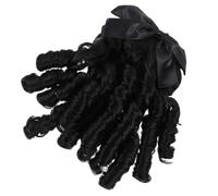 CHICAMPERA Extensión de Coleta Rizada Retro Negra para Mujer Diseño de Peine Insertado, Fibra de Seda Resistente al Calor, Fácil de Usar para Bodas y Fiestas
