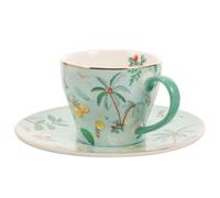 CHICAMPERA Juego de Taza de Té Vintage de Cerámica con Platillo Antideslizante y Borde Liso para Café y Leche en Color Verde Claro Adecuado para Tardes en Casa