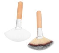 CHICAMPERA Set de 2 Pinceles Abanico para Maquillaje Pelo Nylon y Mango Natural, Ideales para Polvos Sueltos y Maquillaje de Pómulos en Uso Diario