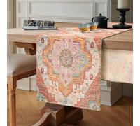 Chicamy Camino de Mesa de Lino Estilo Bohemio Naranja Antiguo Camino de Mesa de Lino Geometría Rústico Marroquí Mantel Decoración para el Hogar, Cocina, Comedor (40 x 140 cm)