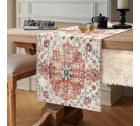 Chicamy Camino de Mesa Estilo Bohemio 40 X 140 cm Vintage Camino de Mesa Lino Mandala Flores Étnico Lavable Rectangular Decorativo para Comedor, Fiesta, Vacaciones, Decoración