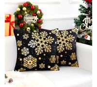 Chicamy Cojines Navidad 45x45 Terciopelo Fundas Cojines Navidad Oro Copos de Nieve Patrón Fundas de Cojín Modernas Funda de Almohada Cojín Decorativa para Cama Sofás Sala de Estar Dormitorio