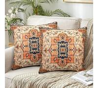 Chicamy Juego de 2 Fundas Cojines Boho 40 x 40 Lino Fundas de Cojines Impresión A Doble Cara Funda de Almohada Vintage Bohemio Étnico Decoración del Hogar para Cama Sofás Sala de Estar Dormitorio