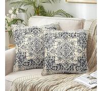 Chicamy Juego de 2 Fundas de Almohada Impresión A Doble Cara 45x45 Lino Fundas de Cojines Decorativos Azulado Moderno Fundas Cojines Decoración Vintage Cuadrados para Hogar Dormitorio Exterior Jardin