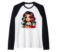 Chicana Mexican Girl Mexico Cute Chibi Mexicana Women Latina Camiseta Manga Raglan