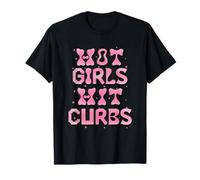 Chicas Calientes Golpean Curbs Divertido Groovy Mujer Conductora De Coche Meme Camiseta