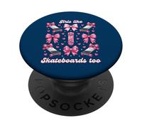 Chicas como Skateboards Too Pink Bows Skater Girl Coquette PopSockets PopGrip Adhesivo