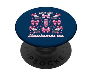 Chicas como Skateboards Too Pink Bows Skater Girl Coquette PopSockets PopGrip Adhesivo