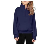 Chicas de manga larga Tops Vestidos Casual Chicos Niñas Sólido Color Media Cremallera Sudadera Fleece Thumbhole Camisas para Niñas Oficina Moda, azul marino, 7-8 Años