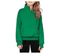 Chicas de manga larga Tops Vestidos Casual Chicos Niñas Sólido Color Media Cremallera Sudadera Fleece Thumbhole Camisas para Niñas Oficina Moda, verde, 5-6 Años
