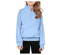 Chicas de manga larga Tops Vestidos Casual Chicos Niñas Sólido Color Media Cremallera Sudadera Fleece Thumbhole Camisas para Niñas Oficina Moda, azul, 13-14 Años