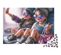 Chicas en Viaje en avión Grueso, Rompecabezas de 1000 Piezas para Adultos, Chicas, Selfie en avión, Premium Resistente, Vibrante, desafiante difícil, Alivio del estrés, 52x38cm/1000pzas