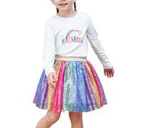 Chicas Falda Conjunto 2 Piezas Largo Camisa Tutu Falda Arco Iris Multicolor Lentejuela 4-5 años