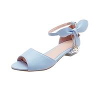 Chicas Grandes Hebilla Romana Boca De Pescado Dedos Abiertos Zapatos De Niños Boda De Promoción Princesa Zapatos Azul, azul, 36 EU