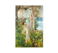 Chicas griegas en la orilla de Joaquín Sorolla y Bastida - Póster artístico de lienzo y arte para pared, impresión moderna para decoración de dormitorio familiar, 12 x 18 pulgadas (30 x 45 cm)