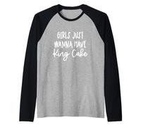Chicas Just Wanna Have King Cake Mardi Gras Beads Funny Camiseta Manga Raglan