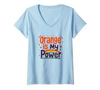 Chicas Naranja Es Mi Poder Color Cita Motivacional Camiseta Cuello V, Mujer, Azul Bebé, XXL