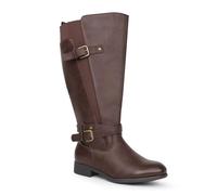 Chicblooms Botas de equitación para mujer, de caña ancha, tacón bajo, con correa al tobillo, diseño delgado, marrón, 40 EU