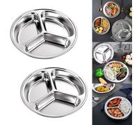 ChicBosomn Paquete de 2 platos divididos de acero inoxidable, platos redondos, platos de cena, platos de metal, para cenas, aperitivos, fiestas