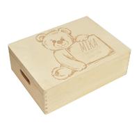CHICCIE Caja de madera personalizable para nacimiento, 40 x 30 x 14 cm, caja de almacenamiento, madera natural