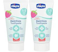 Chicco 00002321100000 Pasta de dientes, sabor fresa, sin flúor y cálcio biológico, 12M +, blanco (Paquete de 2)