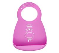 Chicco Babero rígido Easy Roll, silicona suave, práctico, impermeable, fácil de limpiar, cuello ajustable, bolsillo ancho, 6 meses, color rosa