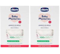 Chicco Baby Moments Amido di Riso, Calmante y Refrescante, Limpieza Suave Sin Irritar o Secar la Piel, Acción Emoliente, Baño para Bebés, Talco, 250 Gr, 0+ Meses (Paquete de 2)