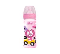 Chicco WELL-BEING Biberón Anticolica Flujo Medio, Biberón para recién nacido 2 meses + con tetina Physio de suave silicona y acabado suave Sense, Biberón con botella de plástico de 250 ml, rosa