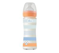 CHICCO Biberón Benessere de flujo lento, con tetina Physio de suave silicona y acabado Soft Sense, anticólicos, reduce la regurgitación y la irritabilidad, botella de cristal de 240 ml, 0 meses +,