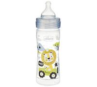 Chicco Biberón de flujo medio de plástico con tetina de silicona, 250 ml, 120 g