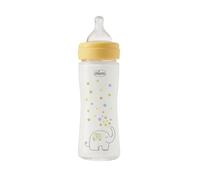 Chicco Biberón Perfect Easy de flujo lento con tetina Physio de silicona suave y acabado Soft Sense, anticólicos, reduce la regurgitación y la irritabilidad, biberón de vidrio de 240 ml, 0m+, neutro