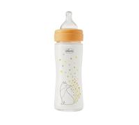 Chicco Biberón Perfect Easy de flujo lento, con tetina Physio de silicona suave y acabado Soft Sense, anticólicos, reduce la regurgitación y la irritabilidad, biberón de vidrio de 240 ml, 0m+, niña