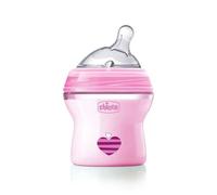 Chicco NaturalFeeling Biberón Anticólicos 0 Meses, 150 ml, con Tetina Inclinada de Silicona Suave y Doble Válvula Anti Cólicos, Alimentación Natural y Lactancia Mixta - Rosa