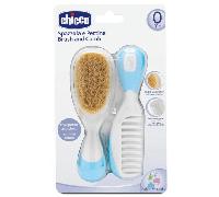 Chicco Pack Cepillo y Peine de Pelo Natural Azul 0m+