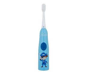 Chicco Cepillo de Dientes Eléctrico para Niños con Ligera Vibración, Cerdas Suaves, Agarre Ergonómico, Cabezal de Recambio y Capuchón, Cepillo de Dientes para Niños + 3 Años, Azul