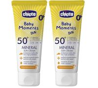 Chicco Crema Solar Mineral SPF 50 +, para Bebés, Resistente al Agua, Excelente Protección contra UVA, UVB e Infrarrojos, 0 Meses +, 75 ml (Paquete de 2)